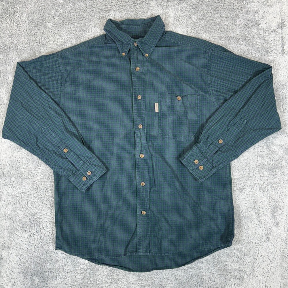 Woolrich Mens Mini Blackwatch Plaid Cotton Button Down Shirt Green Blue 6261RS L